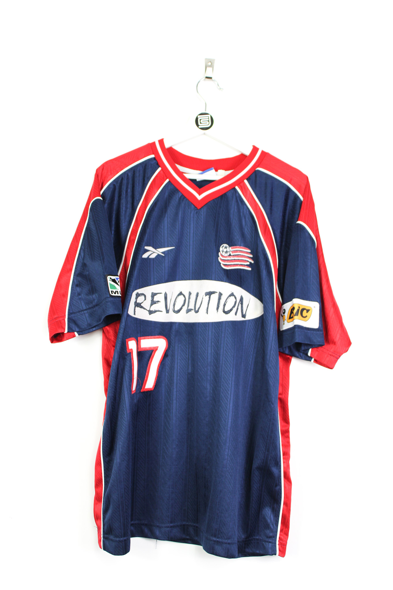 1998 New England Revolution *MATCH ISSUE* home jersey (#17 BEASLEY) - L •  RB - Classic Soccer Jerseys